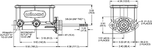 Compact Tandem Master Cylinder w/ Pushrod Drawing