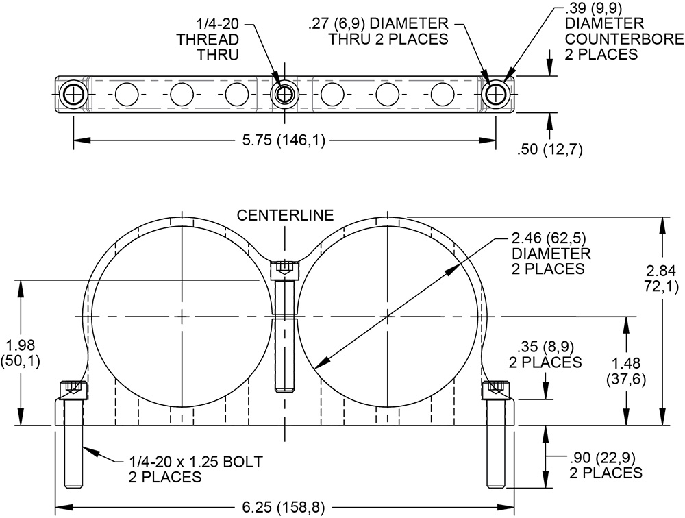 Wilwood Bracket Kit, Dual Billet Reservoir Drawing