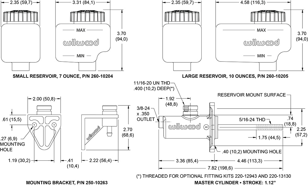 Wilwood Compact Remote Flange Mt Master Cyl-Banjo Outlet Drawing