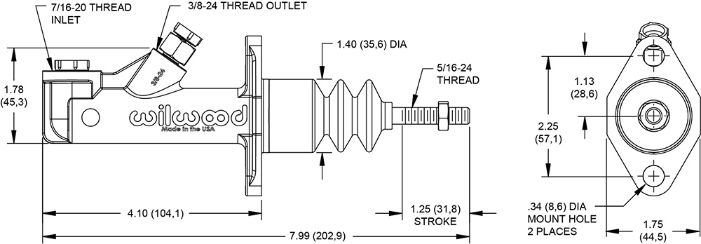 Wilwood GS Compact Remote Master Cylinder  Drawing