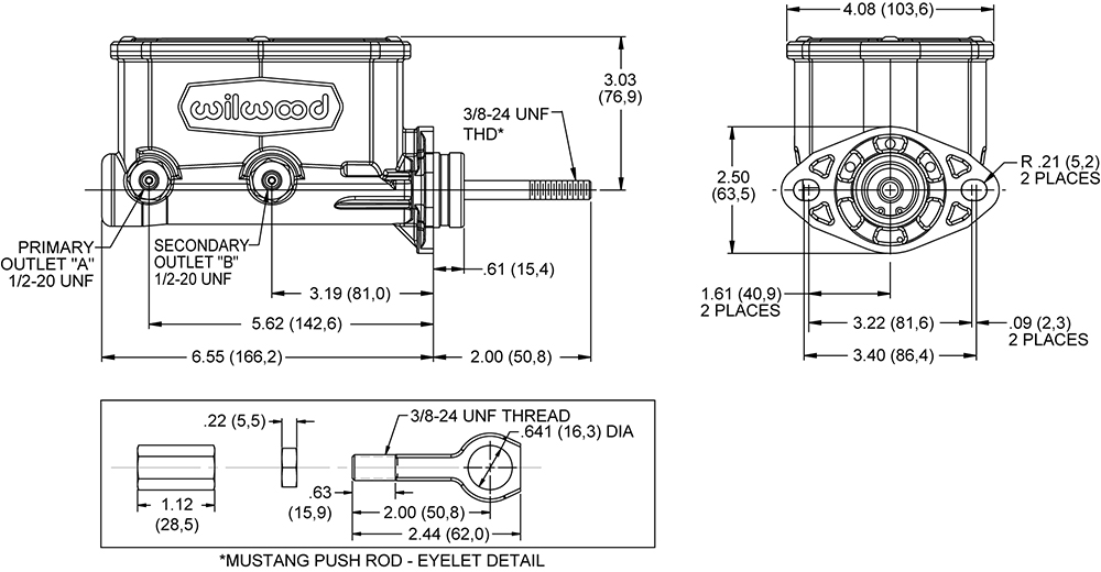 Wilwood Compact Tandem Master for Classic Mustang Drawing