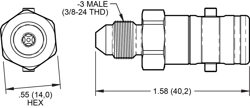 Wilwood No-Bleed Quick Disconnect Fitting-Male Drawing