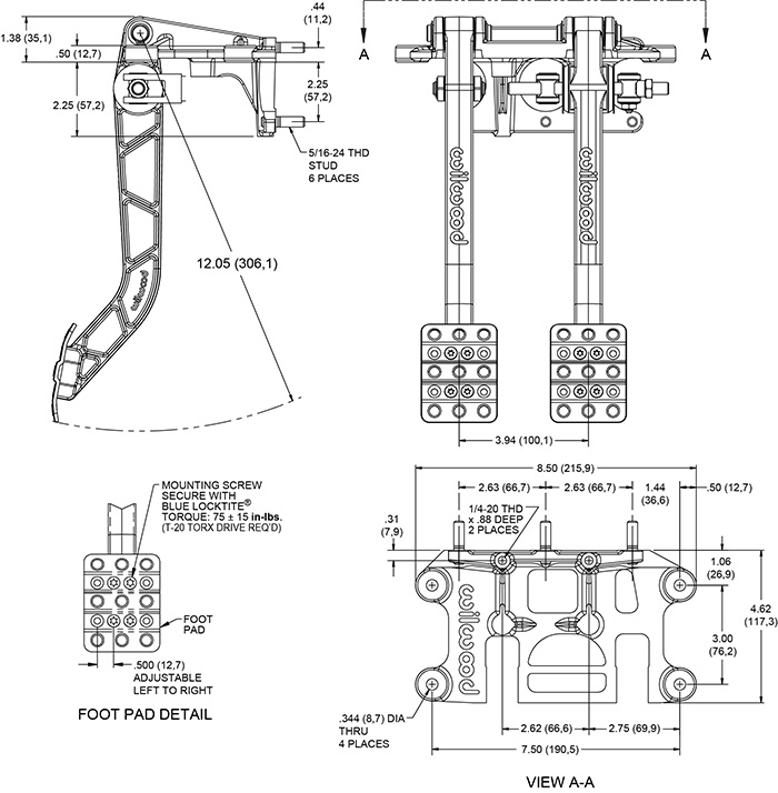 Swing Mount Brake and Clutch Pedal Drawing