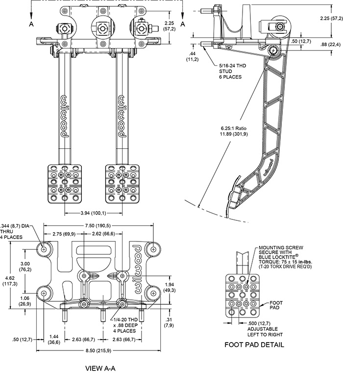 Reverse Swing Mount Brake and Clutch Pedal Drawing