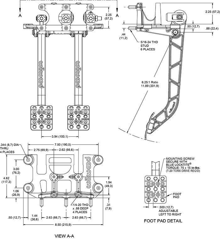 Wilwood Disc Brakes - Pedals - Reverse Swing Mount Pedals