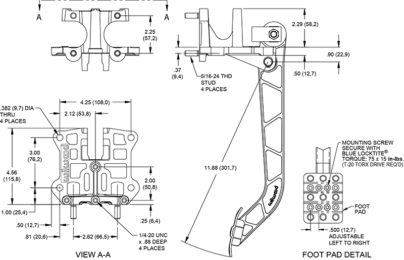 Replaces cast aluminum arm pedal 340-5181 Drawing