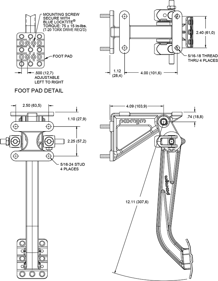 Swing Mount Brake Pedal Drawing