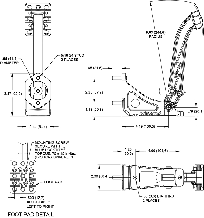 Floor Mount Clutch / Brake Pedal Drawing