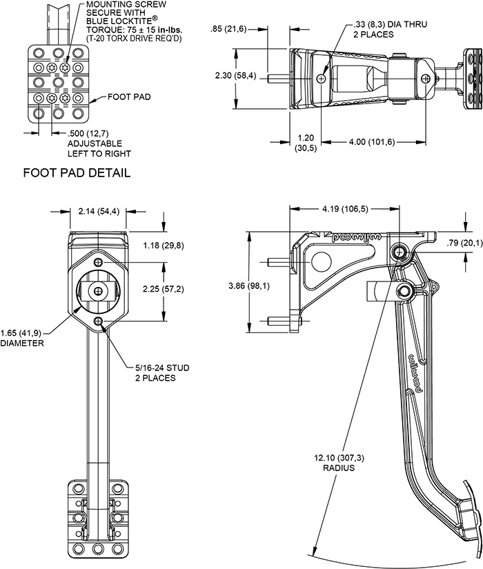 Replaces cast aluminum arm pedal 340-1289 Drawing