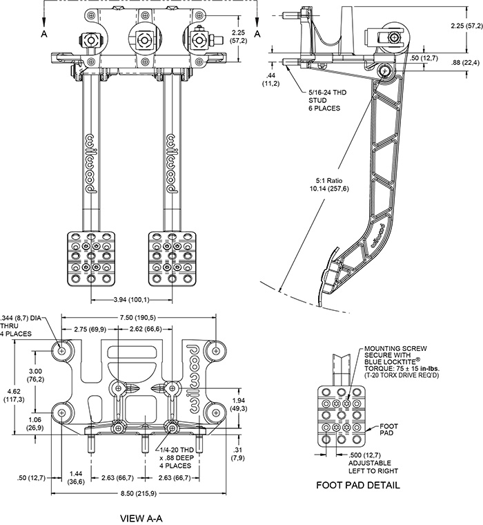 Reverse Swing Mount Brake and Clutch Pedal Drawing