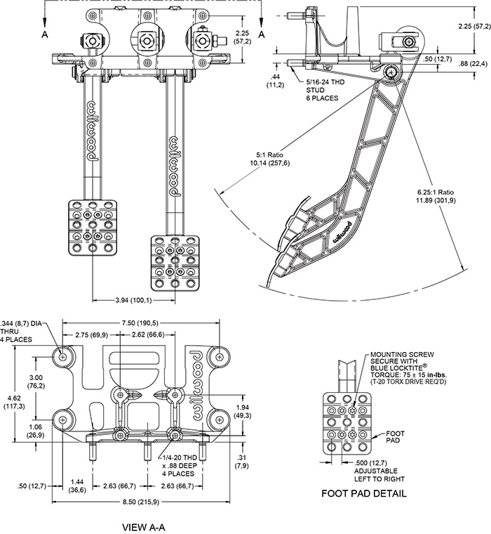 Reverse Swing Mount Brake and Clutch Pedal Drawing