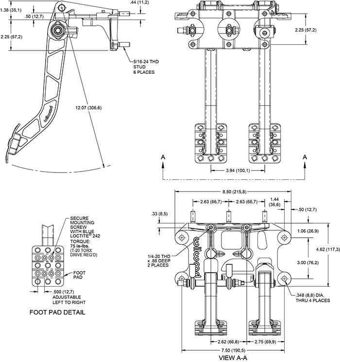 Swing Mount Tru-Bar Brake and Clutch Pedal Drawing