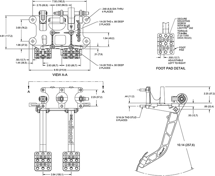 Reverse Swing Mount Tru-Bar Brake and Clutch Pedal Drawing