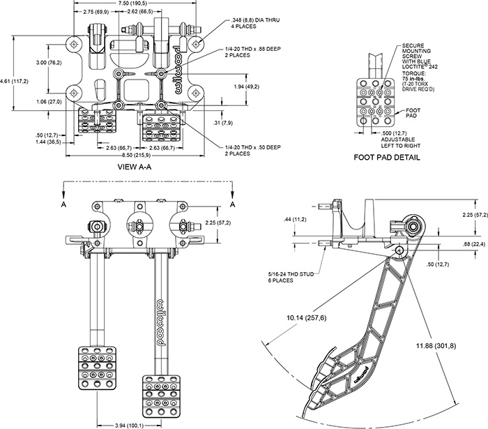 Reverse Swing Mount Tru-Bar Brake and Clutch Pedal Drawing