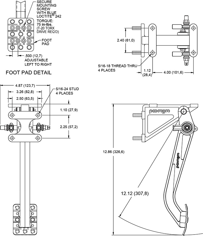 Swing Mount Tru-Bar Brake Pedal Drawing