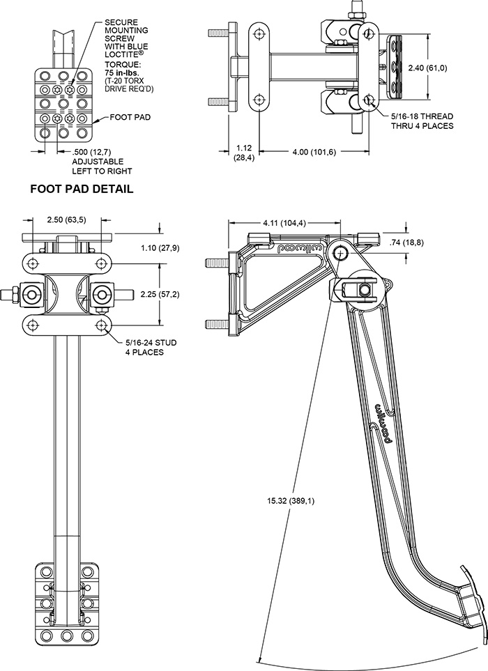 Swing Mount Brake Pedal Drawing