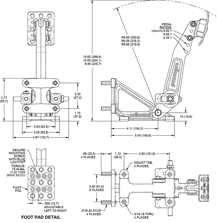 Floor Mount Brake Pedal-Adustble Ratio Drawing