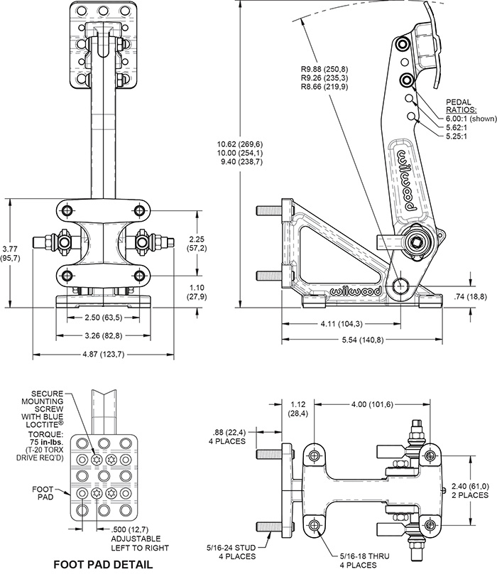 Floor Mount Tru-Bar Brake Pedal-Adjustable Ratio Drawing