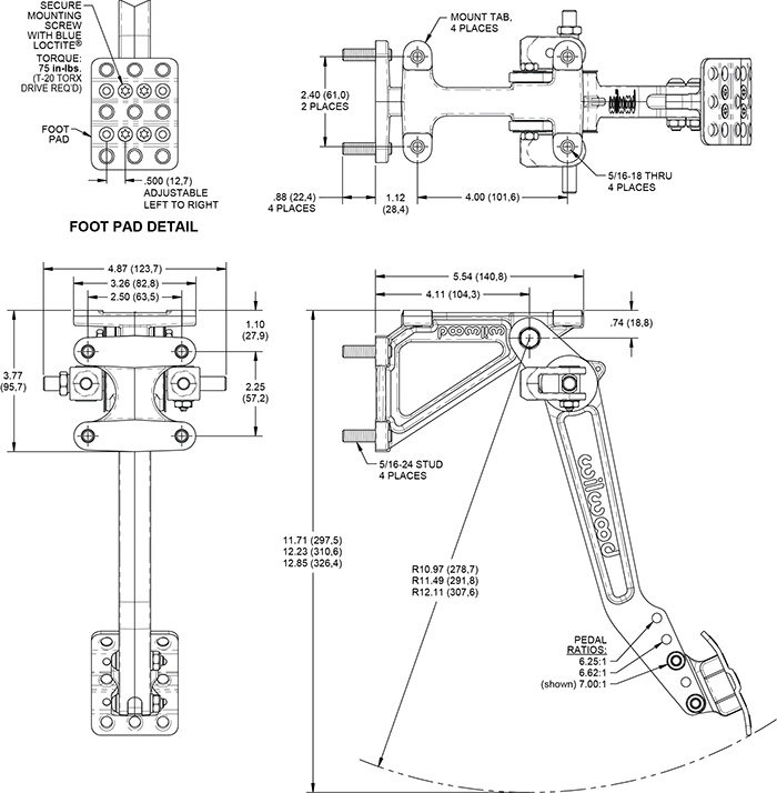 Swing Mount Brake Pedal-Adjusatble Ratio Drawing