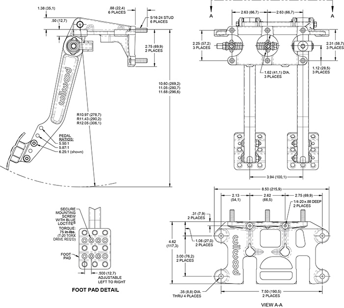 Swing Mnt Tru-Bar Brake and Clutch Pedal-Adj Ratio Drawing