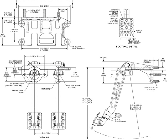 Swing Mount Tandem Brake and Clutch Pedal-Adj Rt Drawing
