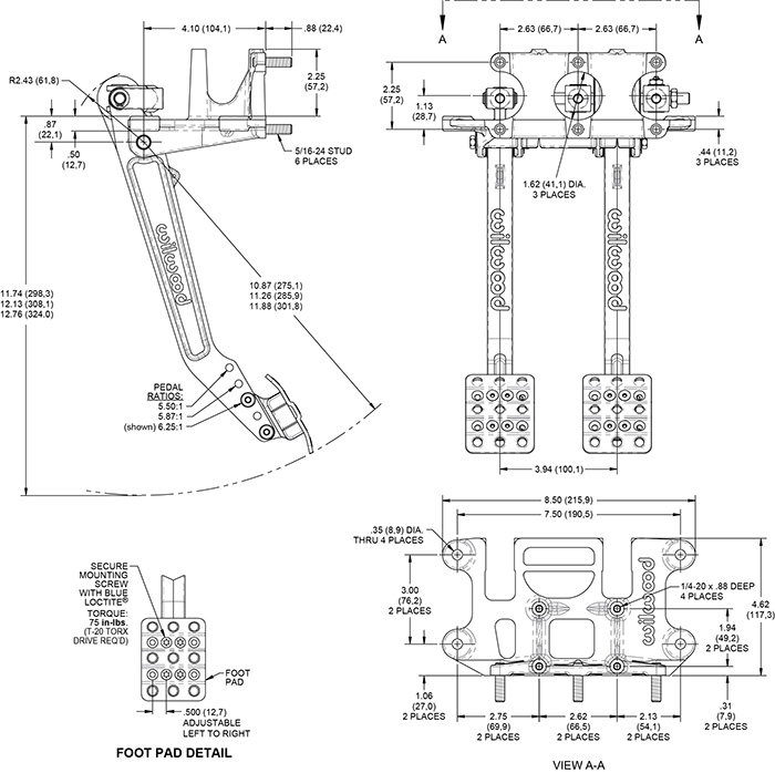 Reverse Swing Mount Brake and Clutch Pedal-Adj Rt Drawing