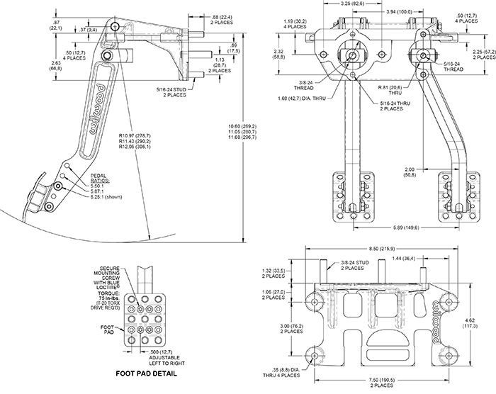Swing Mnt Tandem Brake and Offset Clutch Pedal Drawing