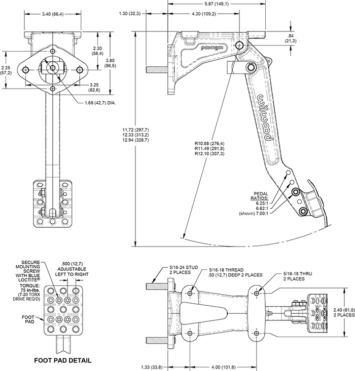 Swing Mount Tandem M/C Brake Pedal-Adj Ratio Drawing