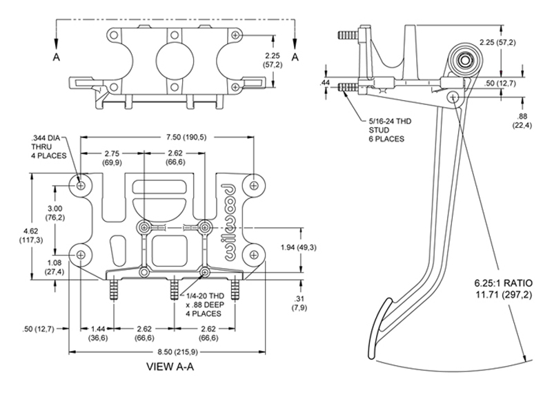 Superseded by forged aluminum arm adjustable pedal 340-11299 Drawing