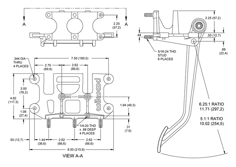 Superseded by forged aluminum arm adjustable pedal 340-13836 Drawing