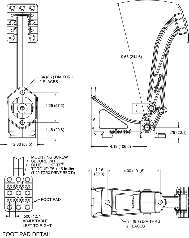 Pedal kit, contains 260-1304 Master Cylinder and 260-1333 Slave cylinder. Drawing