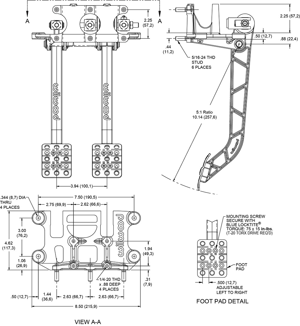 Replaces cast aluminum arm pedal 340-4828 Drawing