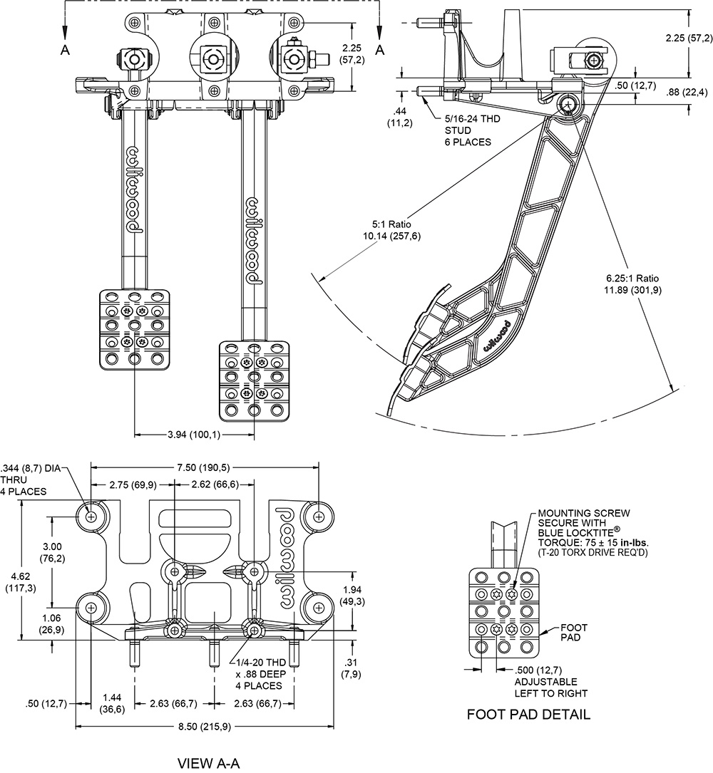 Replaces cast aluminum arm pedal 340-6451 Drawing