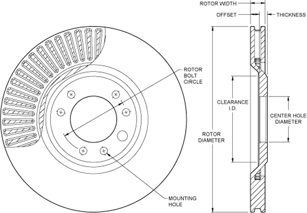 Ultralite HP 53 Vane Rotor & Hat Dimension Diagram