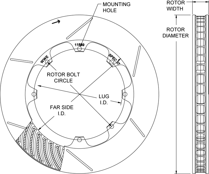 GT 48 Curved Vane Rotor Dimension Diagram