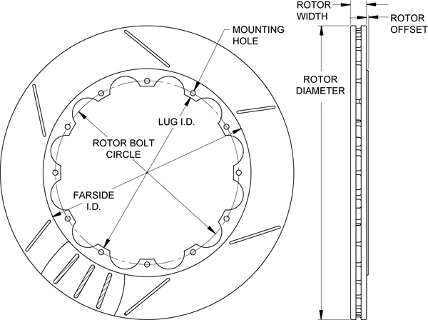 GT 36 Straight Vane Rotor Dimension Diagram