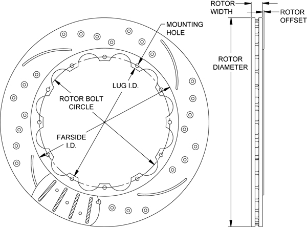 SRP Drilled Performance Rotor Dimension Diagram