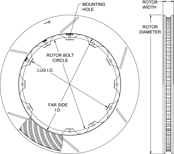 GT 48 Curved Vane Rotor Dimension Diagram