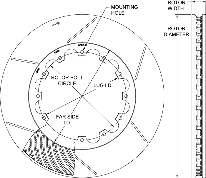 GT 48 Curved Vane Rotor Dimension Diagram