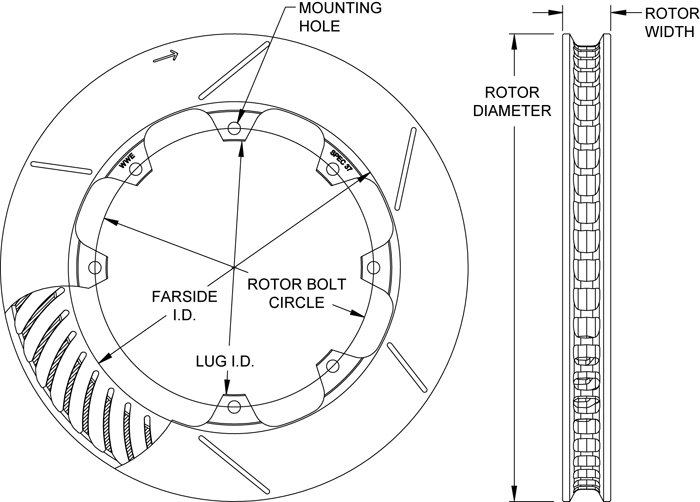 GT 48 Curved Vane Rotor Dimension Diagram