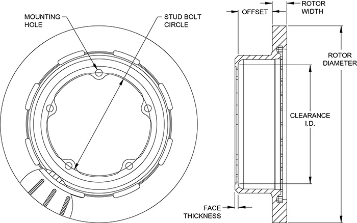 Ultralite HP 32 Vane Rotor & Hat Dimension Diagram