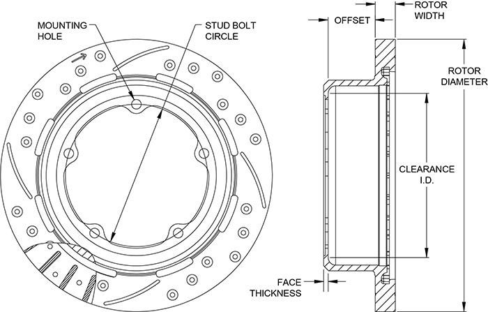 SRP Drilled Performance Rotor & Hat Dimension Diagram