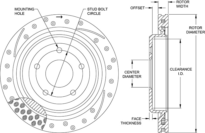 SRP Drilled Performance Rotor & Hat Dimension Diagram