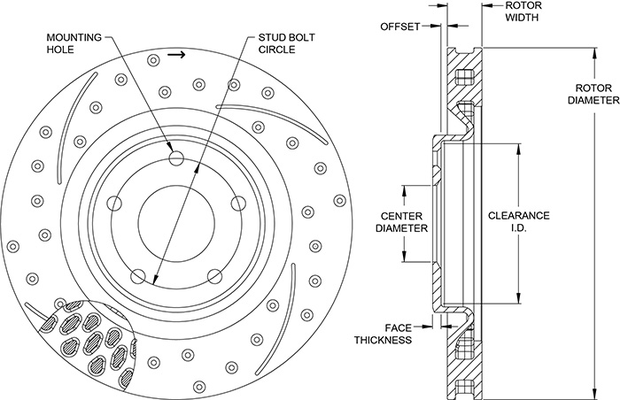 SRP Drilled Performance Rotor & Hat Drawing