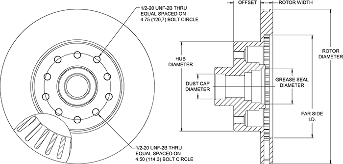 HP Hub & Rotor Dimension Diagram