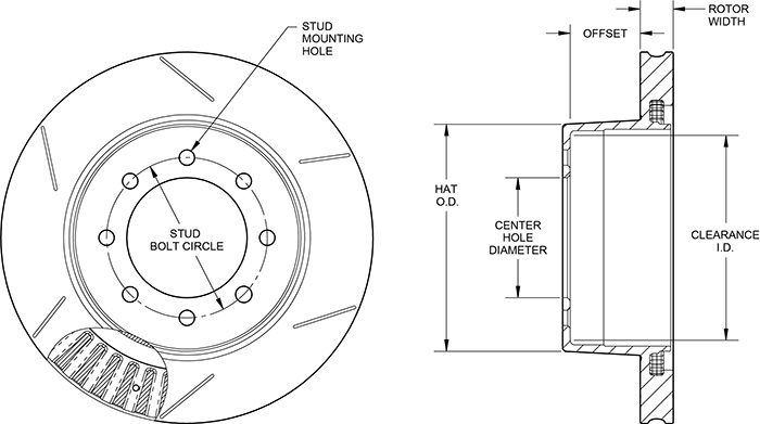 GT Vented Rotor & Hat Dimension Diagram