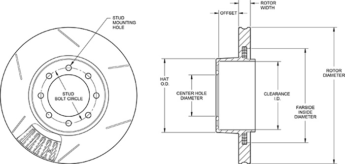 GT Vented Rotor & Hat Dimension Diagram