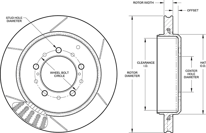 GT Vented Rotor & Hat Dimension Diagram