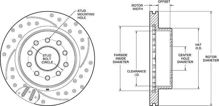 SRP Drilled Performance Rotor & Hat Drawing