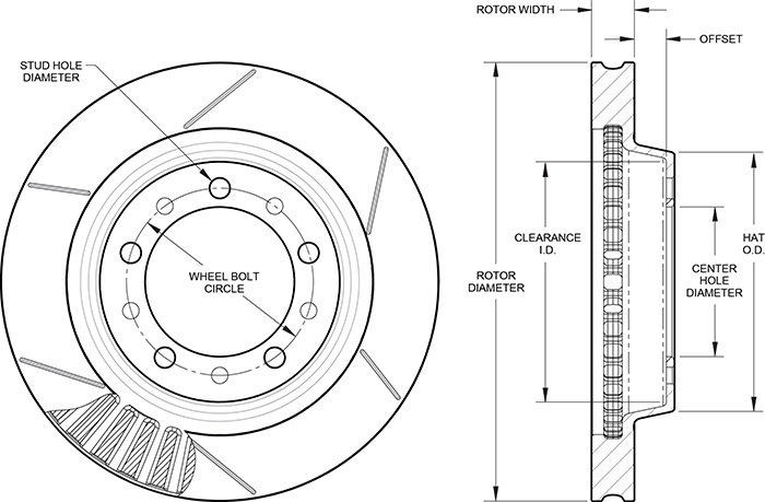 GT Vented Rotor & Hat Dimension Diagram